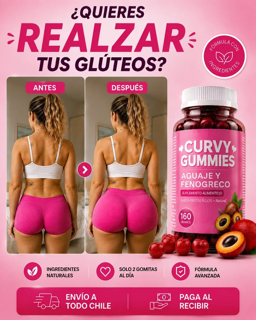 Curvy Gummies - suplemento con aguaje y fenogreco para firmeza y tono de glúteos, 2 gomitas al día - TodoFullChile-Tienda