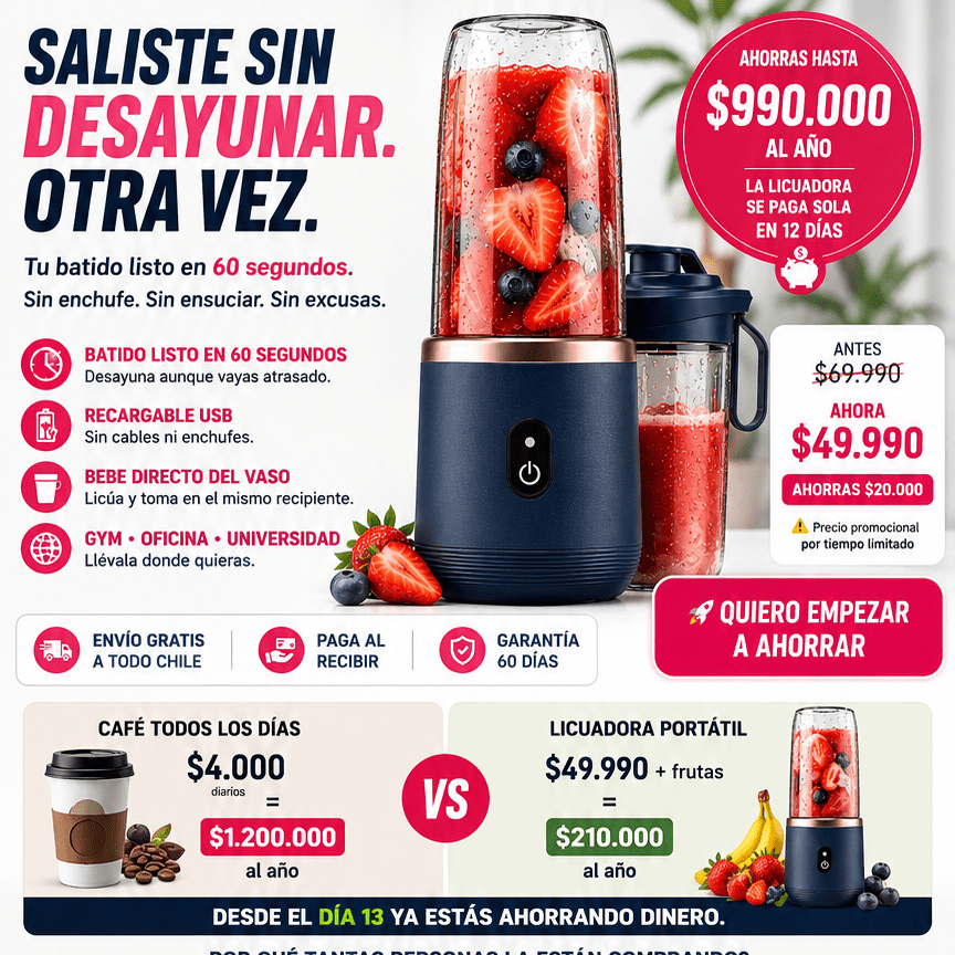 Licuadora Portátil USB 400ml – Batidos en 60 Segundos, Donde Quieras - TodoFullChile-Tienda