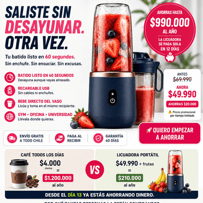 Licuadora Portátil USB 400ml – Batidos en 60 Segundos, Donde Quieras - TodoFullChile-Tienda