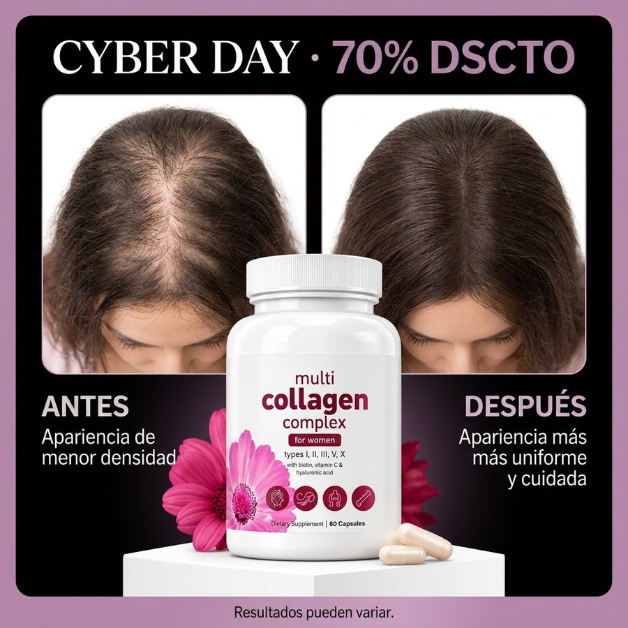 Multicolágeno 8 en 1 con Biotina, Vitamina C y Ácido Hialurónico | 60 Cápsulas